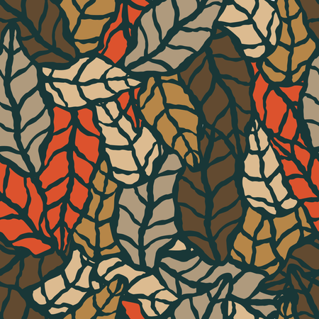Seamless pattern with hand drawn natural leaves  Illustration