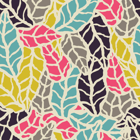 Seamless pattern with hand drawn natural leaves  Illustration