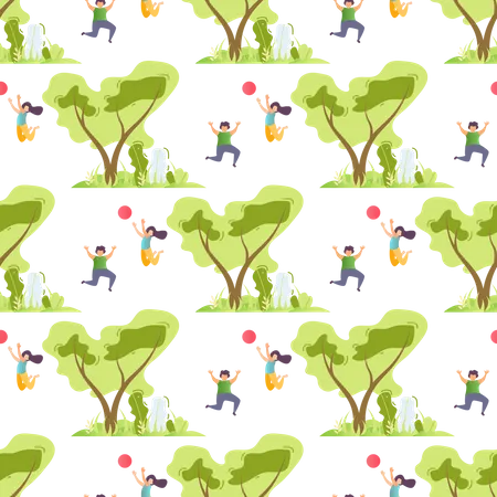 Seamless Pattern with Happy Children and Trees  Illustration