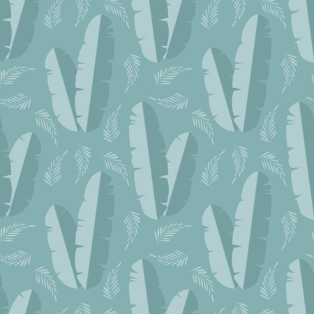 Seamless pattern with jungle palm leaves on blue background Illustration