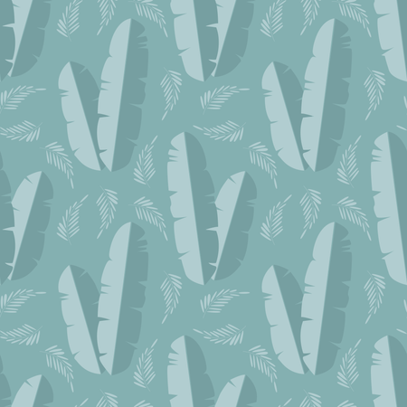 Seamless pattern with jungle palm leaves on blue background  Illustration