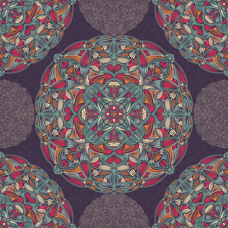 Seamless pattern with ornamental floral ethnic mandalas  Illustration