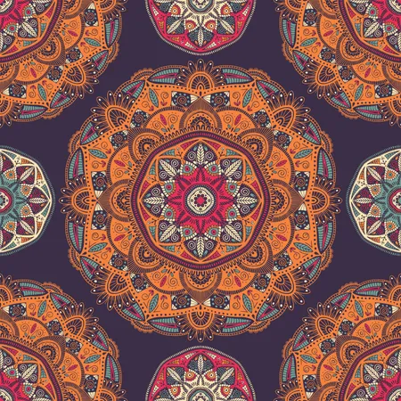 Seamless pattern with ornamental floral ethnic mandalas  Illustration