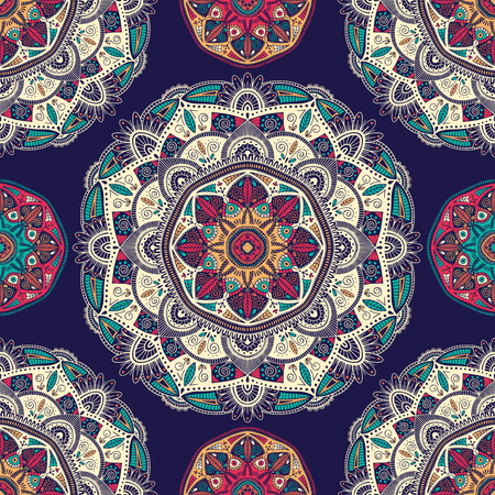 Seamless pattern with ornamental floral ethnic mandalas  Illustration