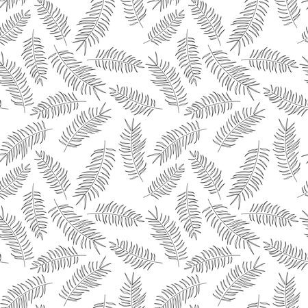 Seamless pattern with tropical black leaves on white background  Illustration