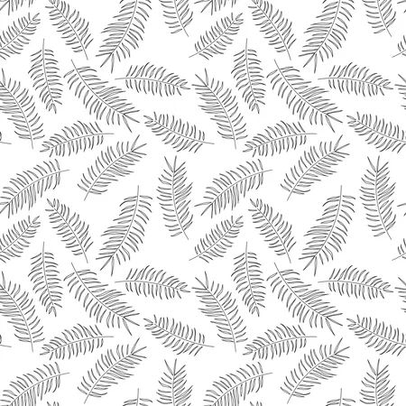 Seamless pattern with tropical black leaves on white background  Illustration