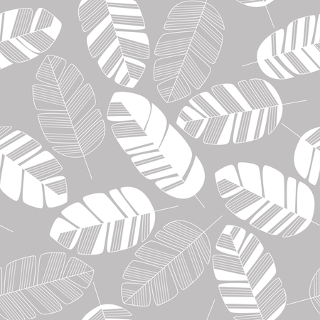 Seamless pattern with white leaves on gray background  Illustration