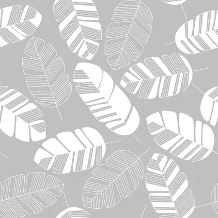 Seamless pattern with white leaves on gray background  Illustration