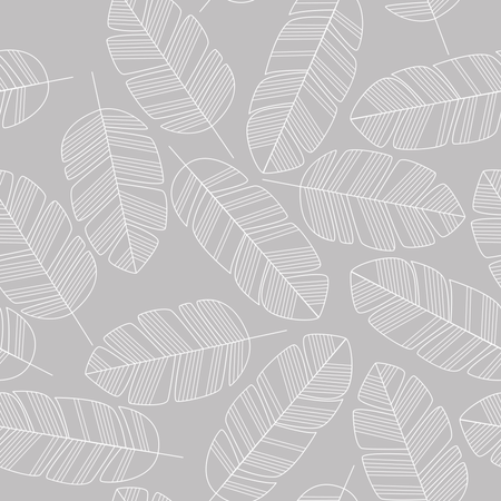 Seamless pattern with white leaves on gray background  Illustration