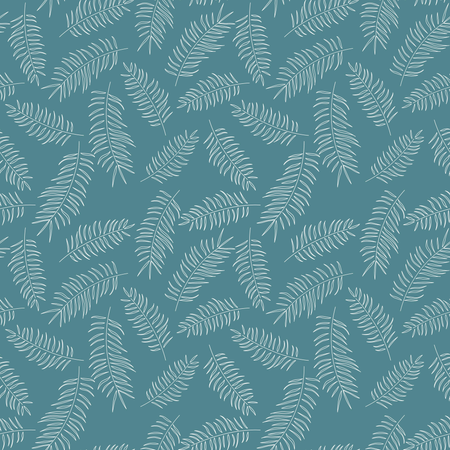 Seamless pattern with white tropical leaves on blue background Illustration