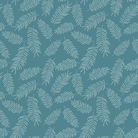 Seamless pattern with white tropical leaves on blue background  Illustration