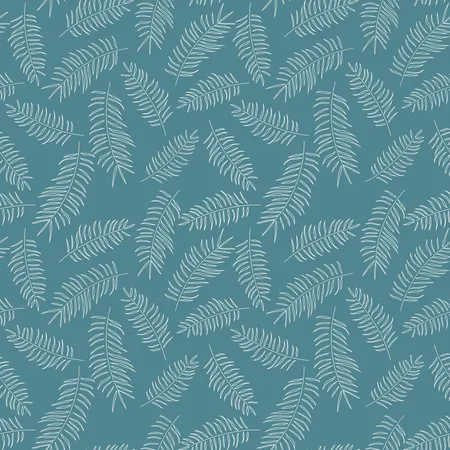 Seamless pattern with white tropical leaves on blue background  Illustration