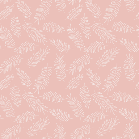 Seamless pattern with white tropical leaves on pink background Illustration
