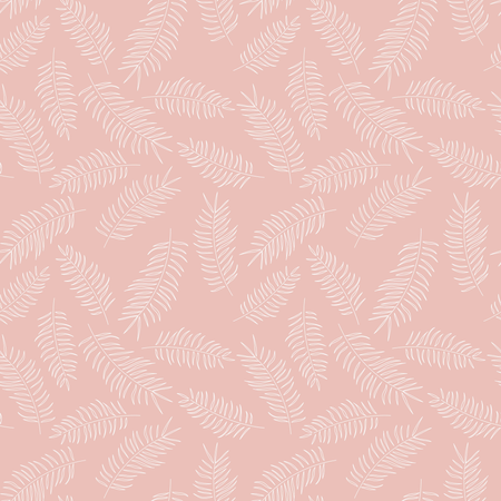 Seamless pattern with white tropical leaves on pink background  Illustration