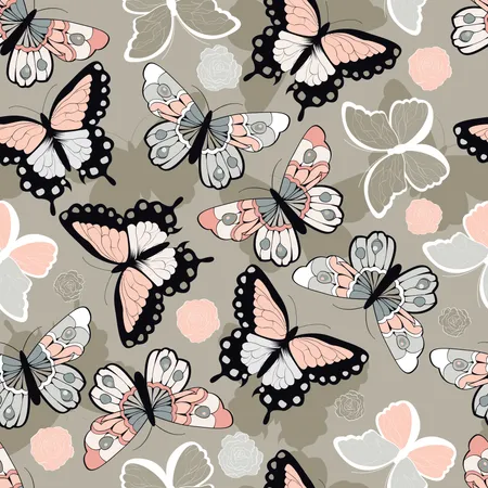Seamless vector pattern with hand drawn colorful butterflies Illustration