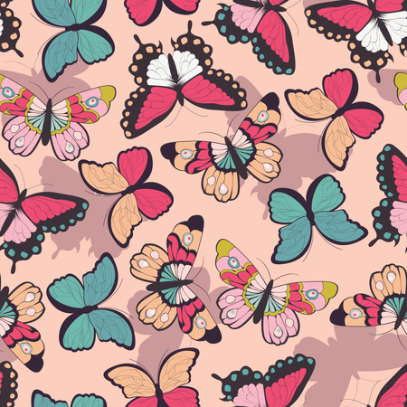 Seamless vector pattern with hand drawn colorful butterflies  Illustration