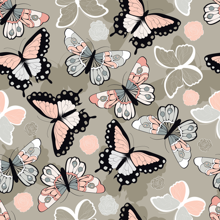 Seamless vector pattern with hand drawn colorful butterflies  Illustration