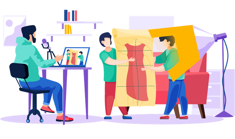 Seamstress makes according to a drawing  Illustration