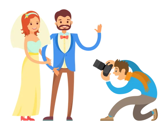 Séance photo de mariage des jeunes mariés par un photographe  Illustration