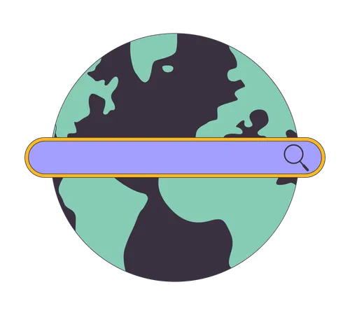 Search Bar On Globe 2 D Linear Cartoon Object International Internet Browser Global Network Isolated Line Vector Element White Background Access To Digital Data Color Flat Spot Illustration イラスト