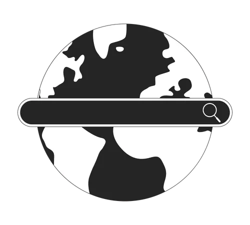 Search Bar On Globe Black And White 2 D Line Cartoon Object International Internet Browser Global Network Isolated Isolated Vector Outline Item Access To Data Monochromatic Flat Spot Illustration Illustration