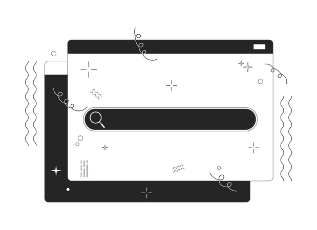 Search Bar On Website Window Black And White 2 D Line Cartoon Object Browser With Access To Digital Data Isolated Line Vector Element White Background Information Monochromatic Flat Spot Illustration イラスト