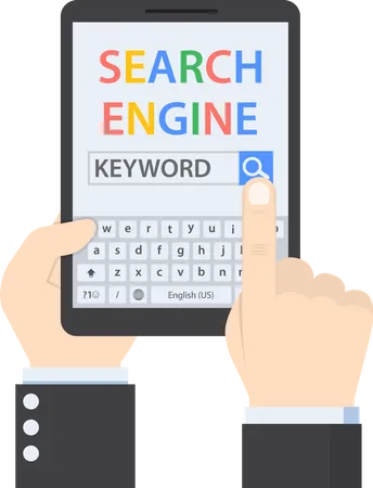 Businessman Searching For Keyword On Search Engine By Tablet Search Engine Service Concept Illustration