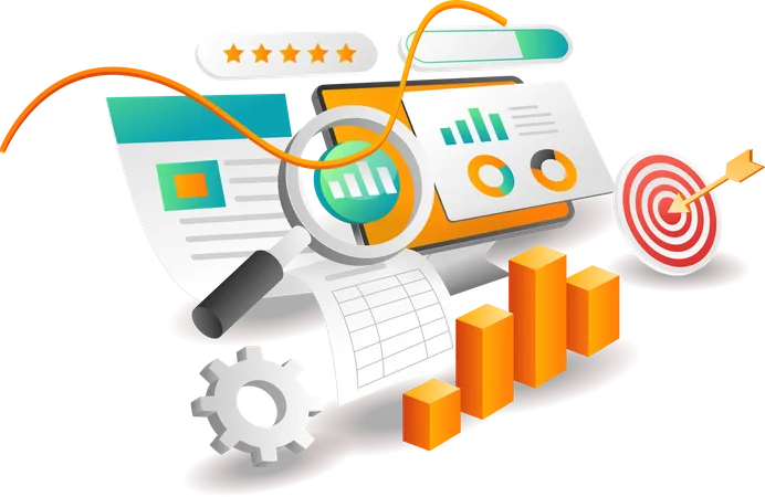 Illustration Isometric Concept Searching Data For Investment Business Target Analysis Illustration