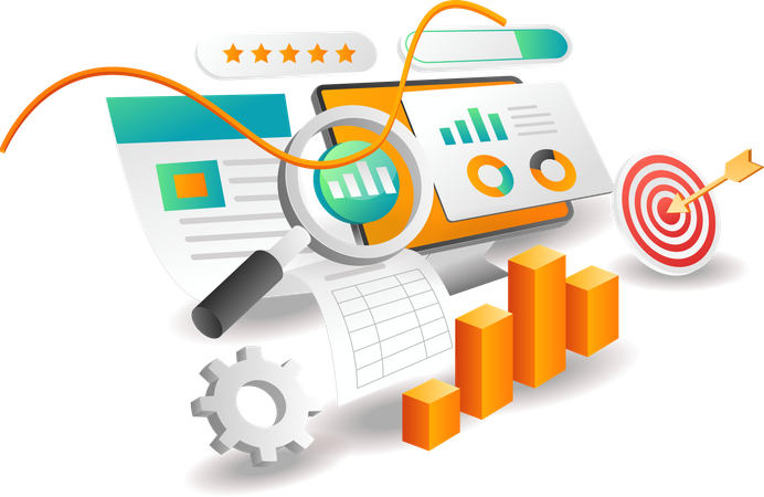 Searching data for investment target analysis  Illustration