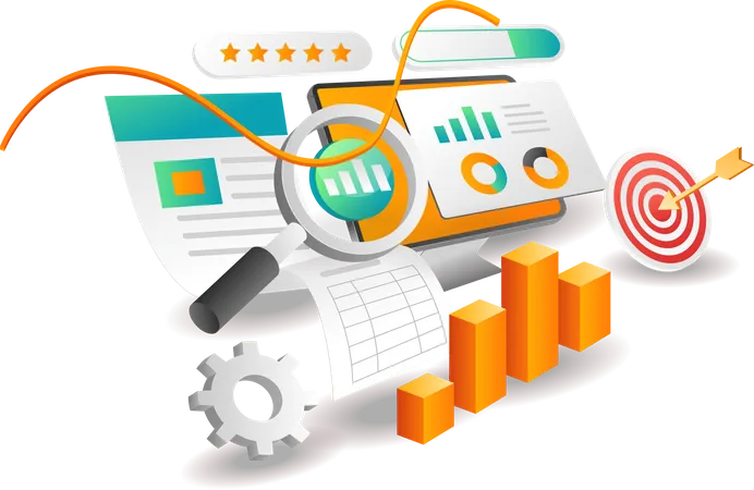 Searching data for investment target analysis  Illustration