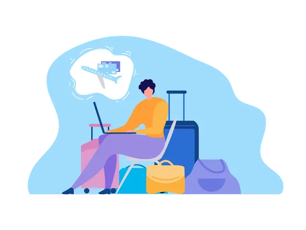 Searching Flights Schedules in Internet, Booking Tickets Online  Illustration