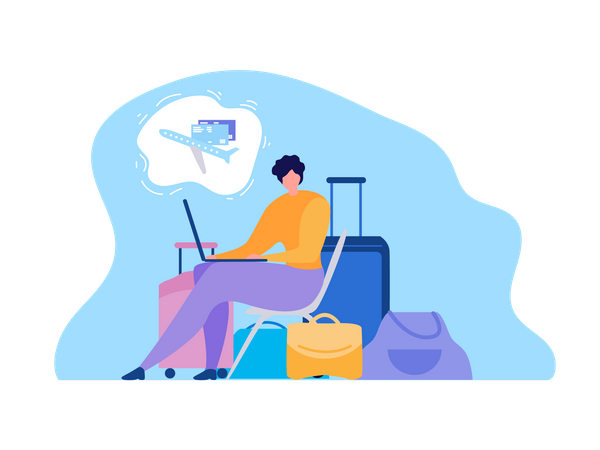 Searching Flights Schedules in Internet, Booking Tickets Online  Illustration