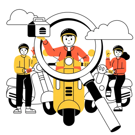 An Illustration Of Searching Food Delivery Driver Illustration