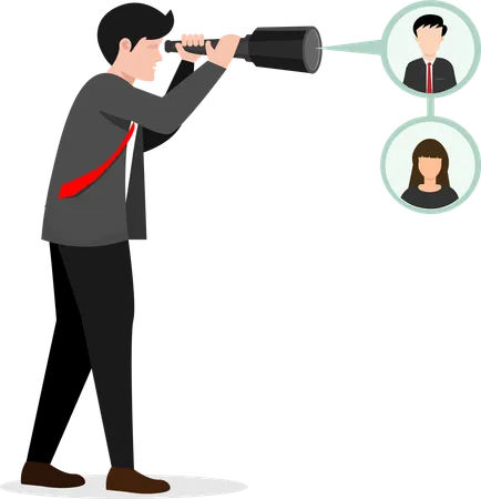 Searching For Candidate HR Human Resources Find People To Fill In Job Vacancy Recruitment Or Finding Career Opportunity Concept Businessman HR Look Through Binoculars To Find Candidate Illustration