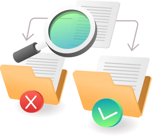 Searching For Wrong And Correct Folder Data Illustration