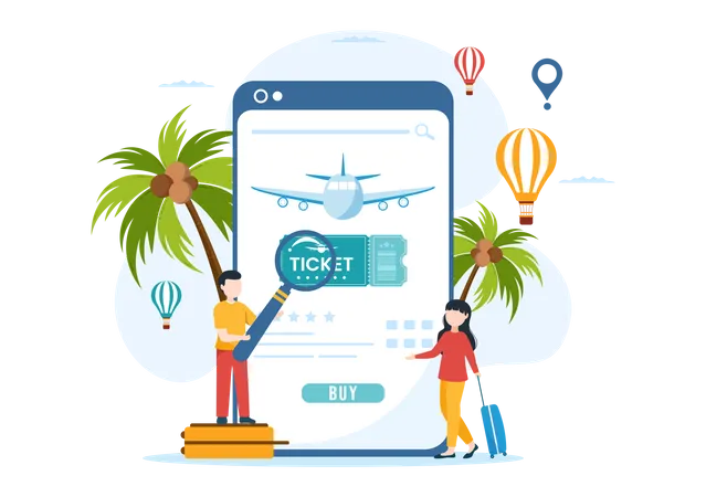 Searching for flight in mobile app Illustration