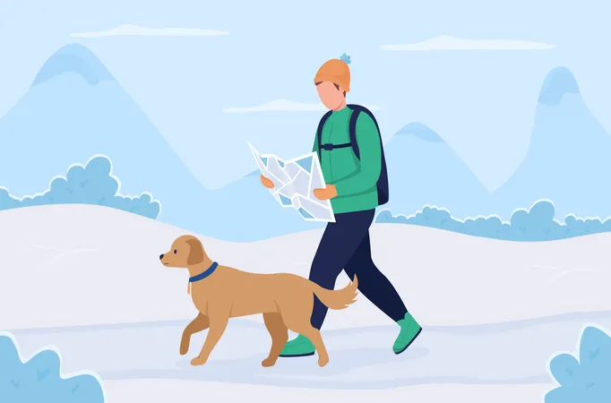 Searching for hiking route Illustration