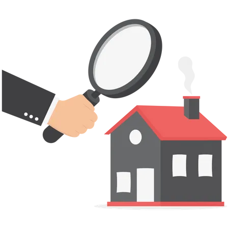 Searching For New House Look For Real Estate And Accommodation Valuation Or New Rent And Mortgage Concept Smart Businessman Using Magnifying Glass Zooming To See House Or Residential Details Illustration