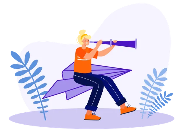Searching For Opportunities Concept With People Scene In The Flat Cartoon Design Woman Is Looking For Opportunities For Her Development And Implementation Of Her Plans Vector Illustration Illustration