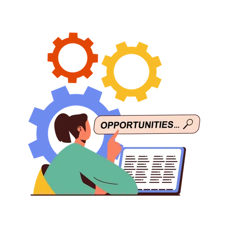 Woman Searching Opportunities  Illustration