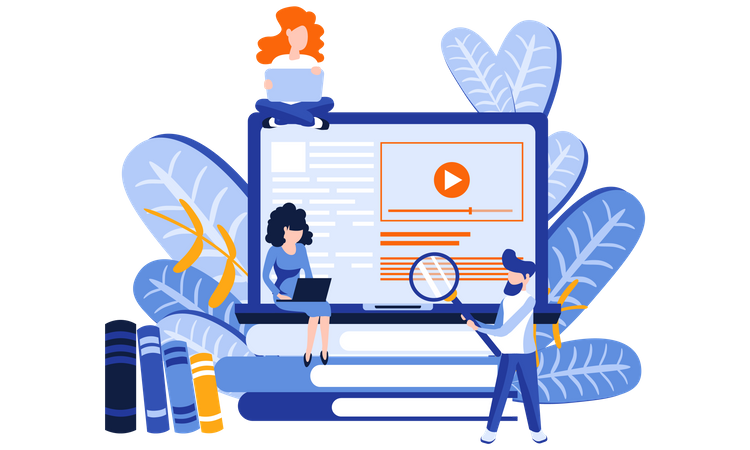 Searching online for video tutorial  イラスト