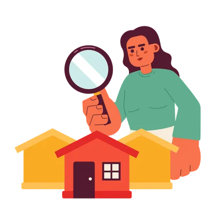 Searching Suburban Homes For Sale 2 D Illustration Concept Woman Purchase House In Suburbs Isolated Cartoon Character White Background Magnifying Glass Property Metaphor Abstract Flat Vector Graphic Illustration
