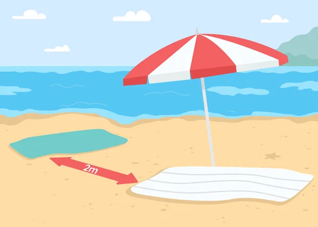 Seaside beach vacation with coronavirus restrictions  Illustration