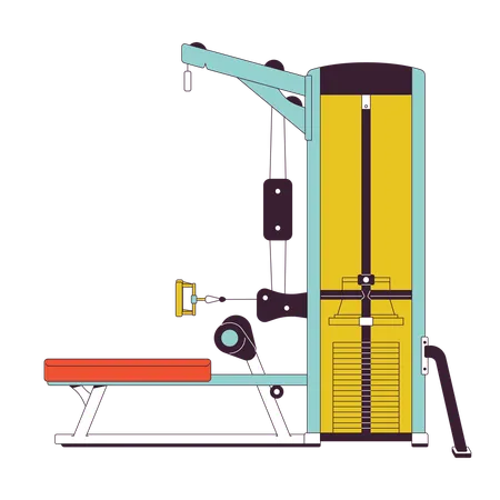 Seated Cable Row Machine Flat Line Color Isolated Vector Object Gym Equipment Close Grip Pull Weighted Cable Editable Clip Art Image On White Background Simple Outline Cartoon Spot Illustration Illustration