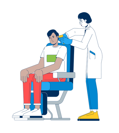 Seated male patient undergoing ear examination by doctors  Illustration