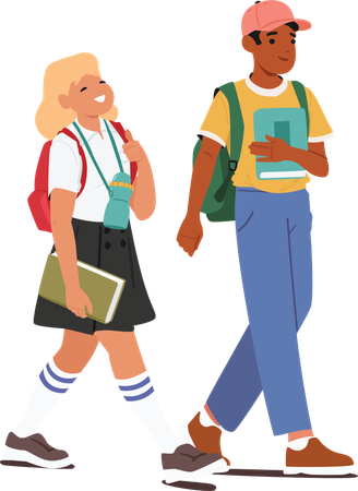 Secondary school boy and girl students going to study  Illustration