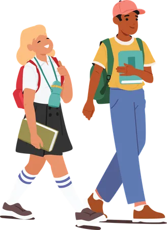 Secondary school boy and girl students going to study  Illustration