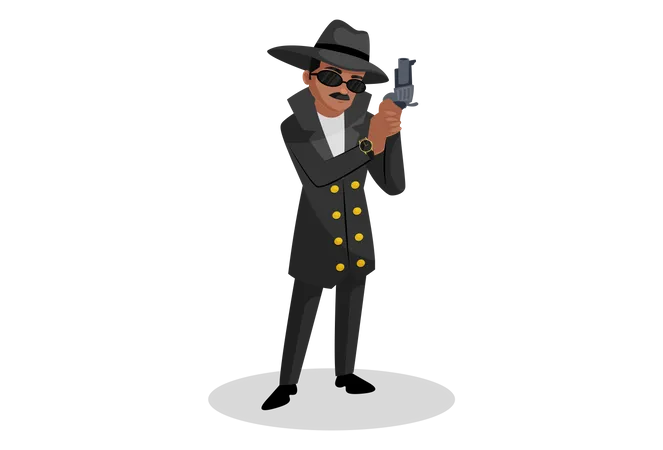 Secret agent holding gun  Illustration