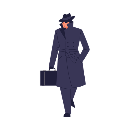 Secret agent with briefcase in sunglasses  Illustration