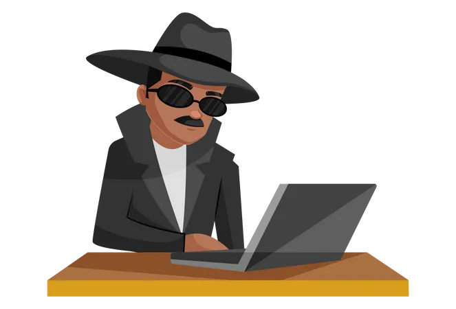 Secret agent working on laptop  Illustration